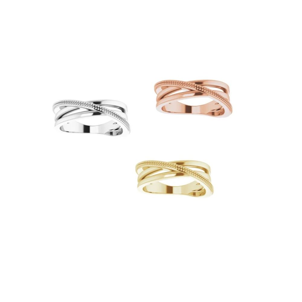 14K Beaded Criss-Cross Ring